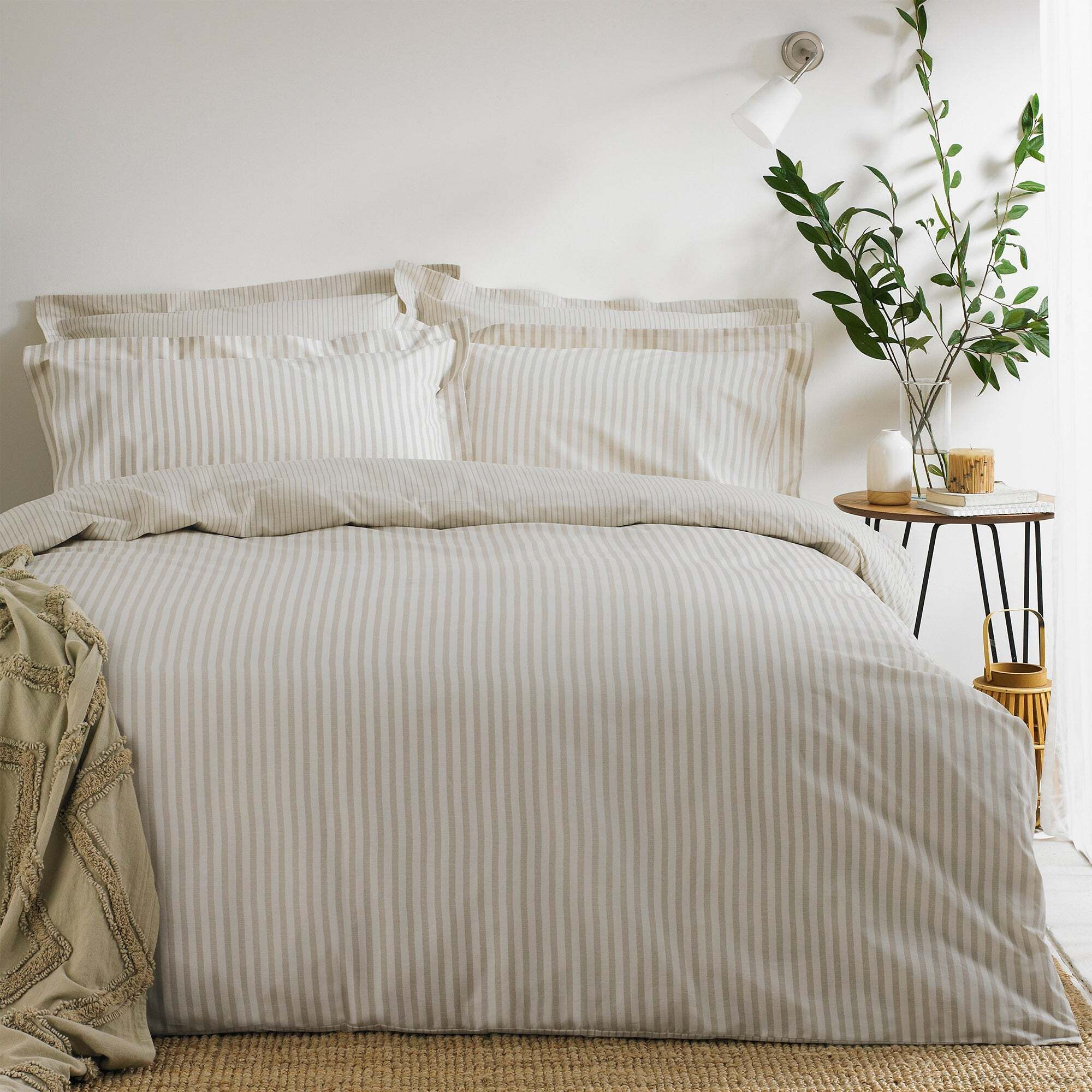 The Linen Yard Hebden Reversible 100 Cotton Natural Duvet Cover and Pillowcase Set Cream by