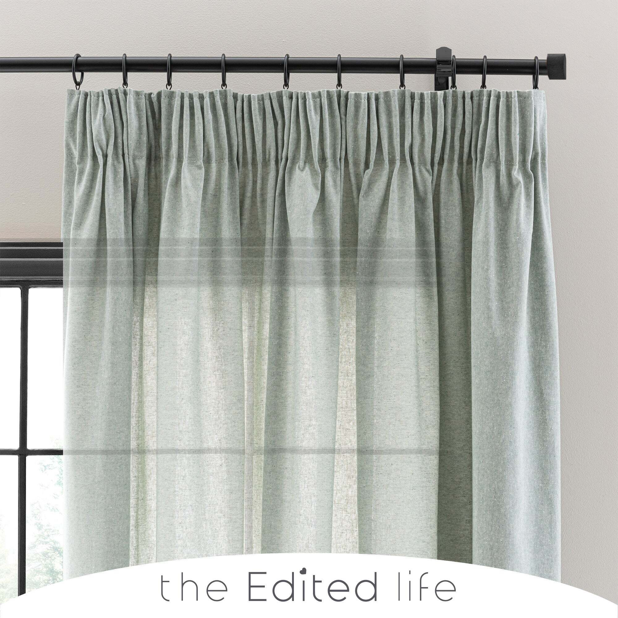 Linen Look Seafoam Tab Top Pencil Pleat Curtains Green by Dunelm