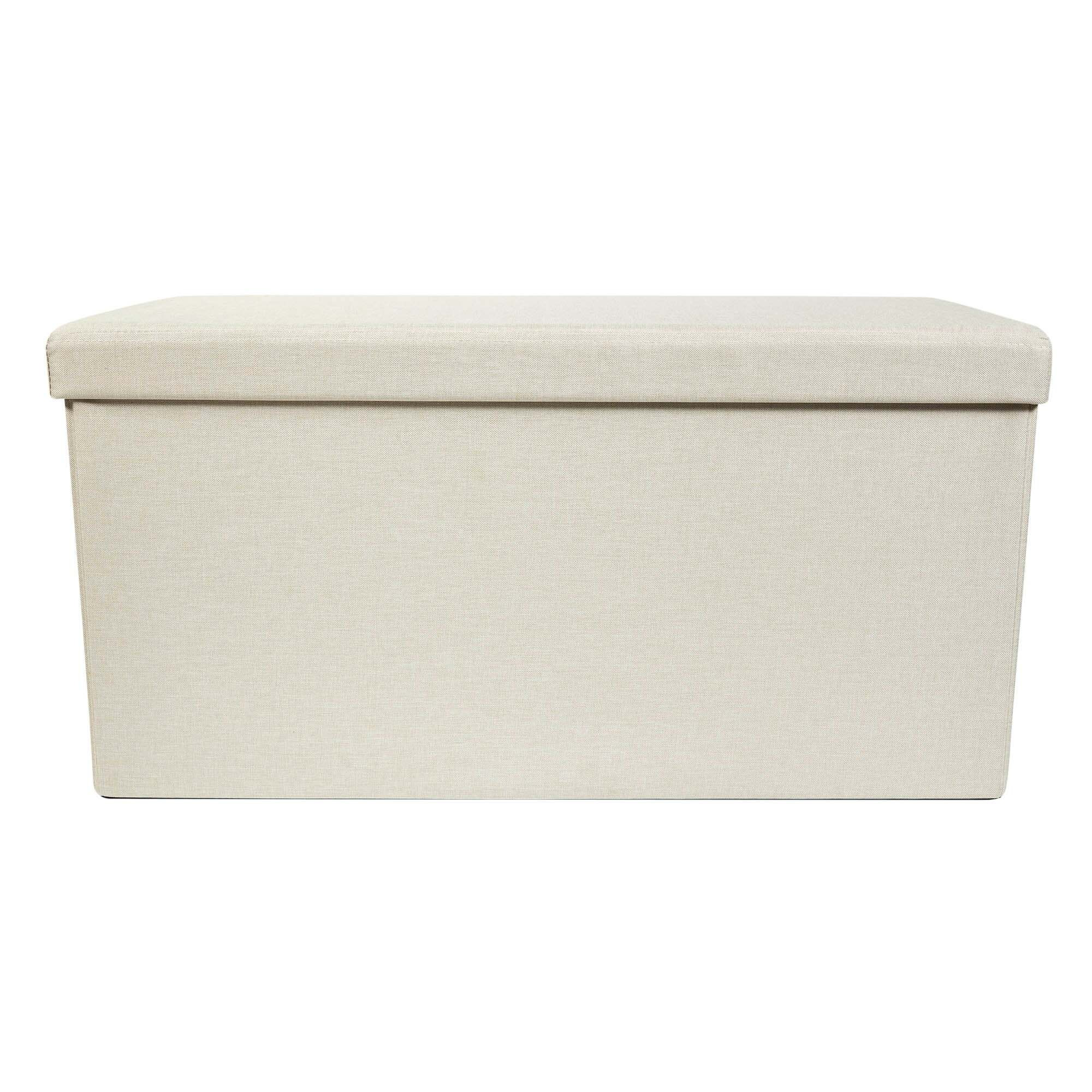 Foldable Faux Linen Cream Ottoman Cream by Dunelm