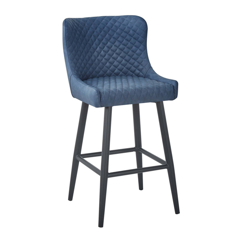 Montreal Counter Height Bar Stool, Faux Leather Navy Blue by Dunelm