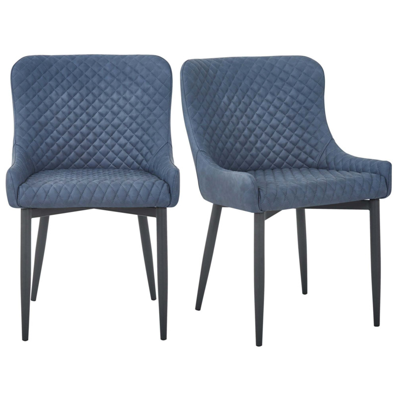 Montreal Set of 2 Dining Chairs, Faux Leather Navy Blue by Dunelm