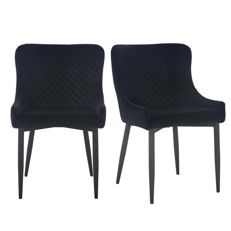 Montreal Set of 2 Dining Chairs, Velvet Black by Dunelm