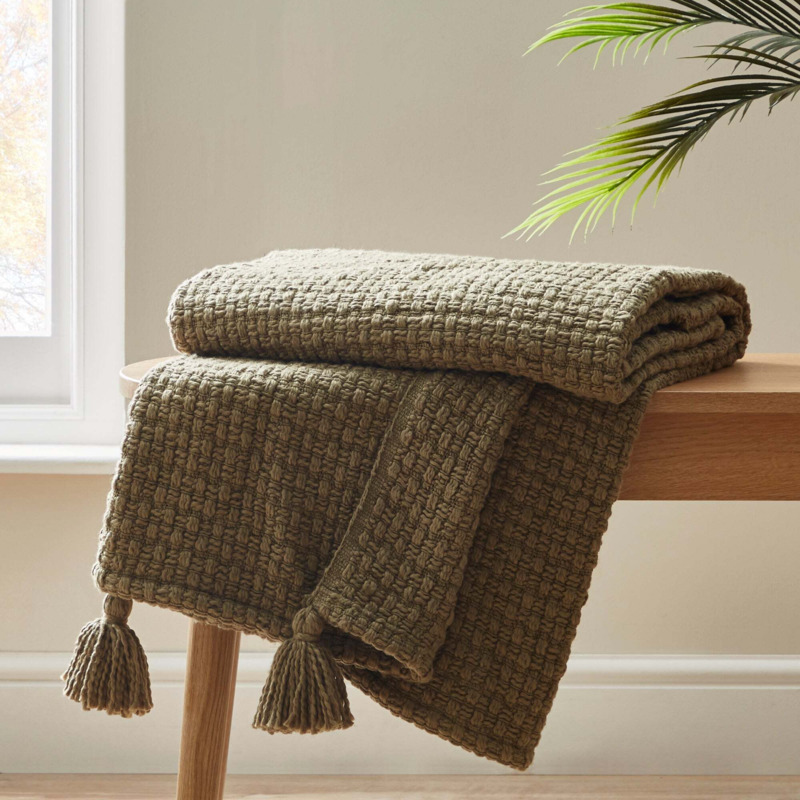 Ludlow Olive Throw Green by Dunelm