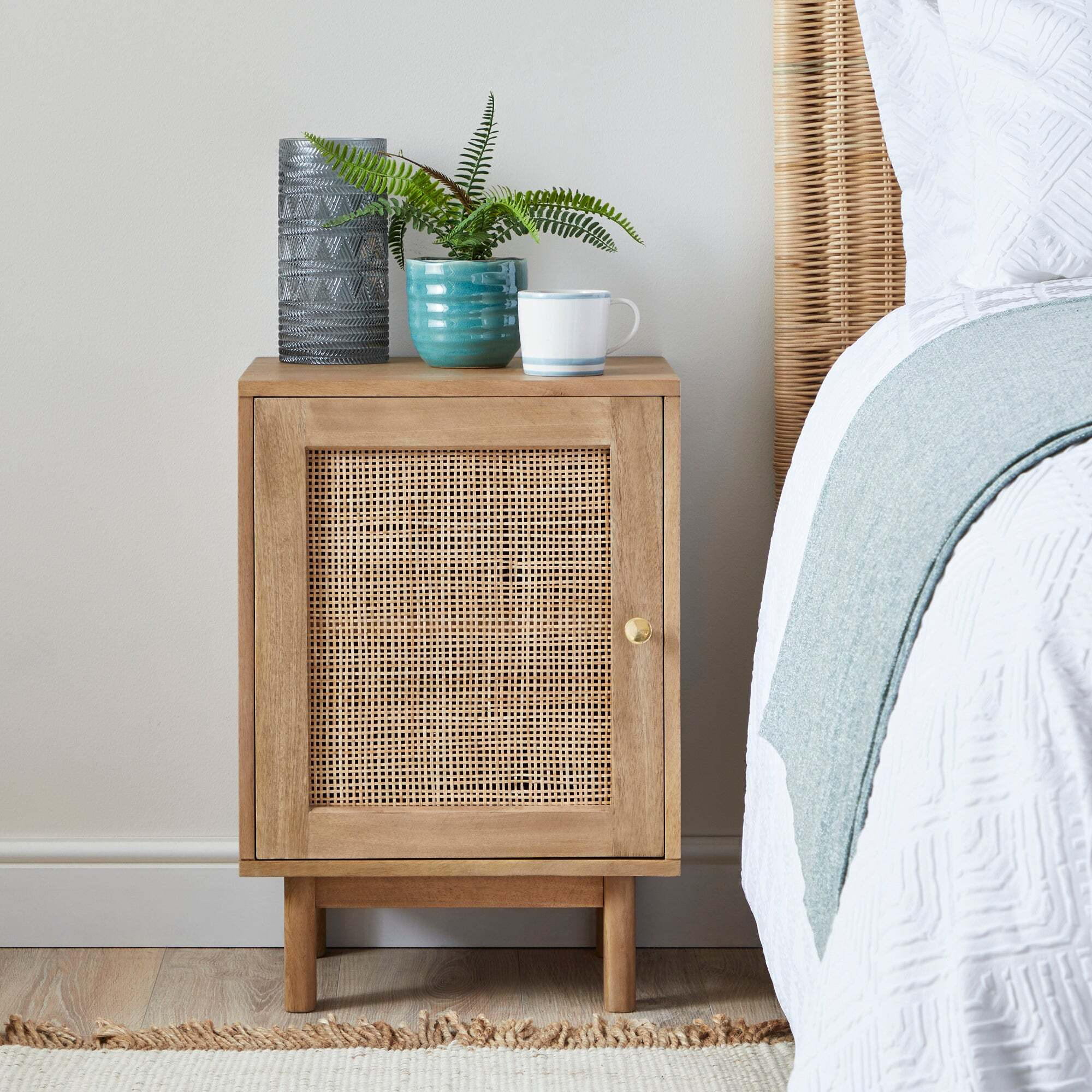 Indi 1 Door Bedside Table, Mango Wood Brown by Dunelm