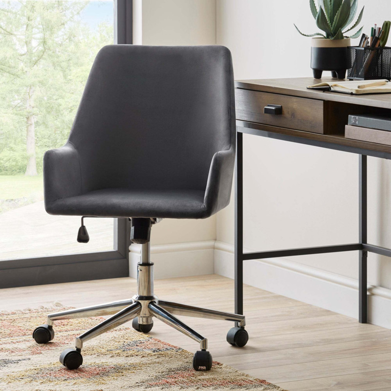 Elliott Grey Velvet Office Chair Grey by Dunelm