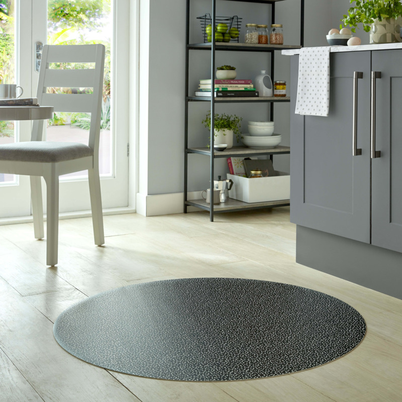 Dotty Vinyl Round Mat Black/White by Dunelm