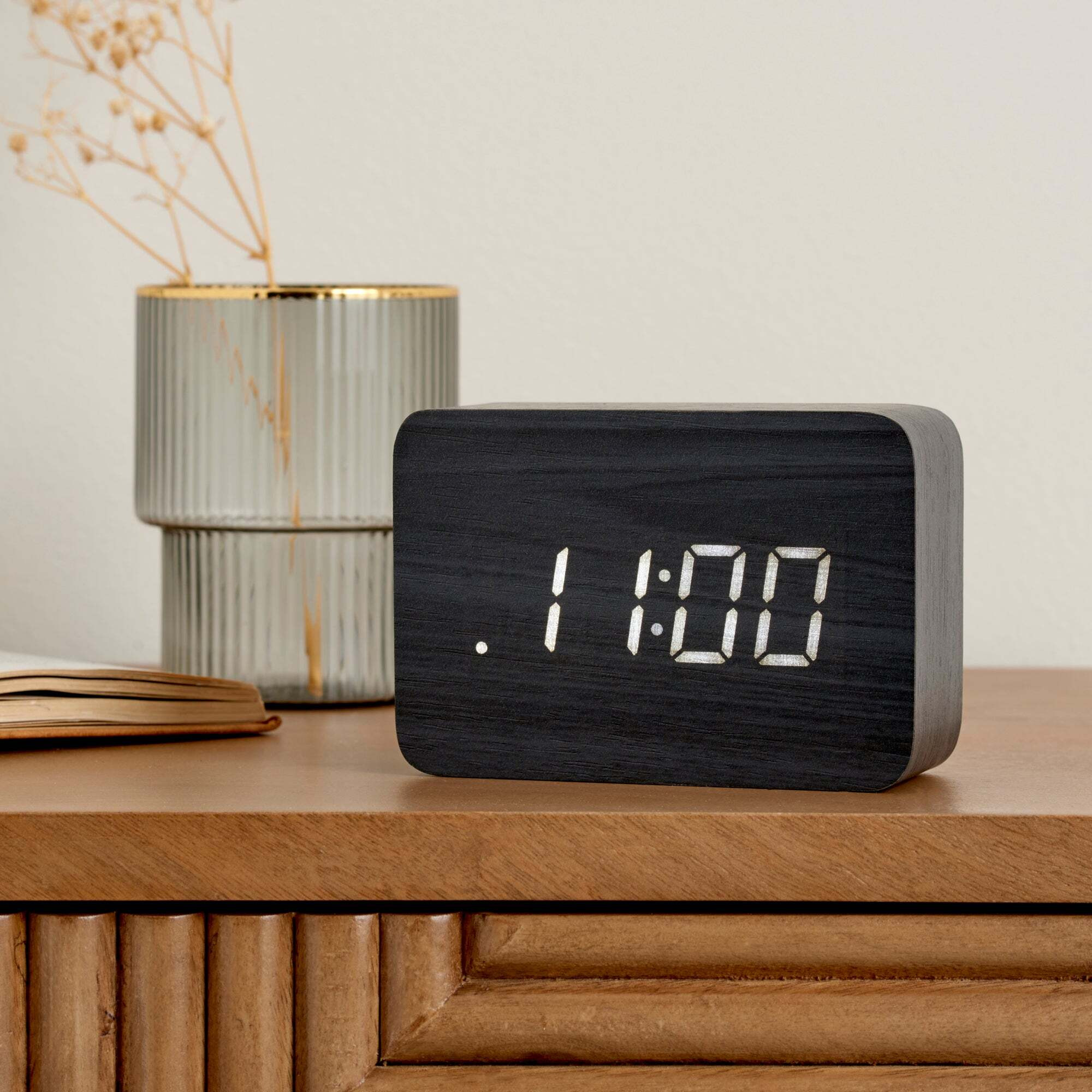 Modern Digital Led Alarm Clock Black by Dunelm