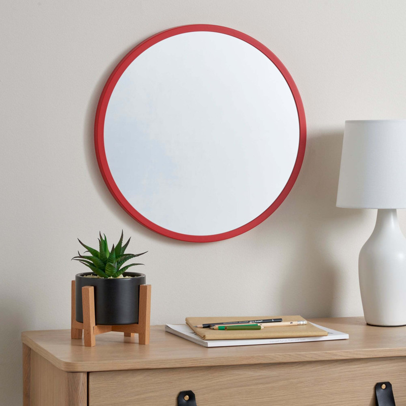 Kid's Elements Round Wall Mirror, 40cm Red by Dunelm
