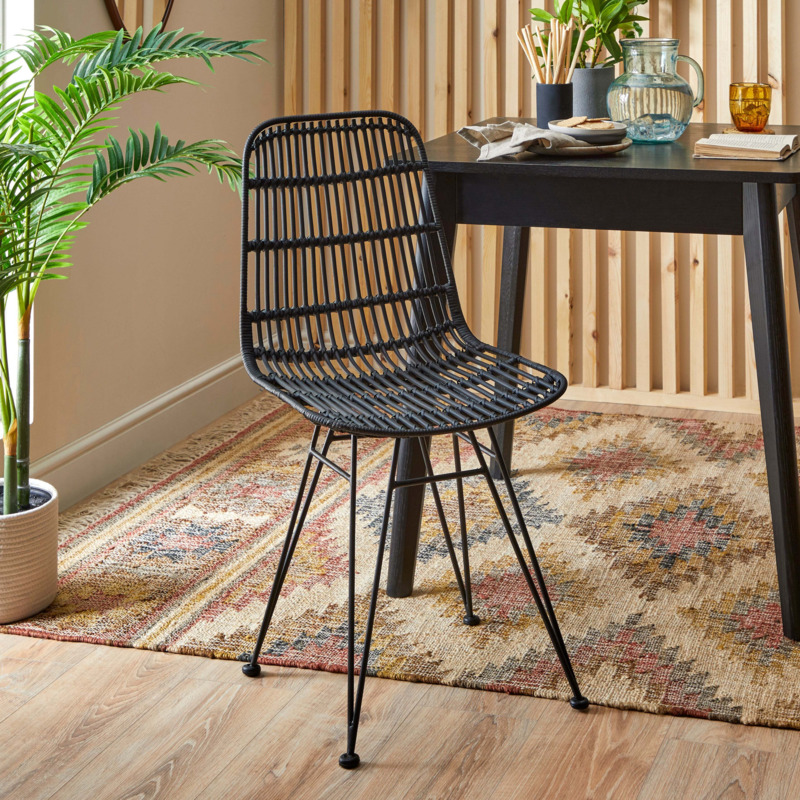 Pax Set of 2 Dining Chairs, Rattan Black by Dunelm