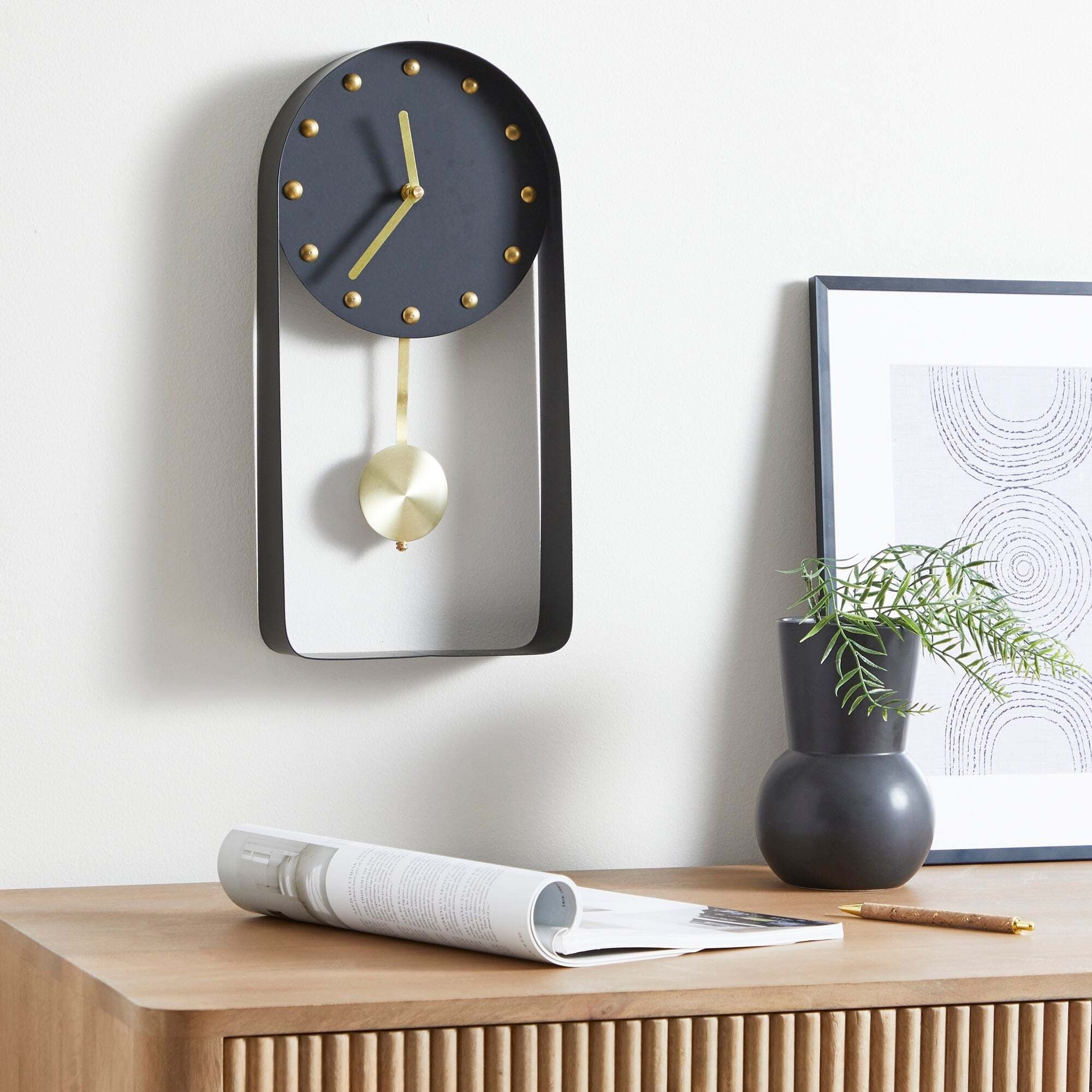 Metal Pendulum Clock Black by Dunelm