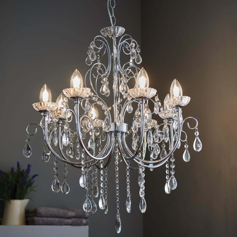 Vogue Tabitha 8 Light 69cm Bathroom Chandelier Silver by Dunelm