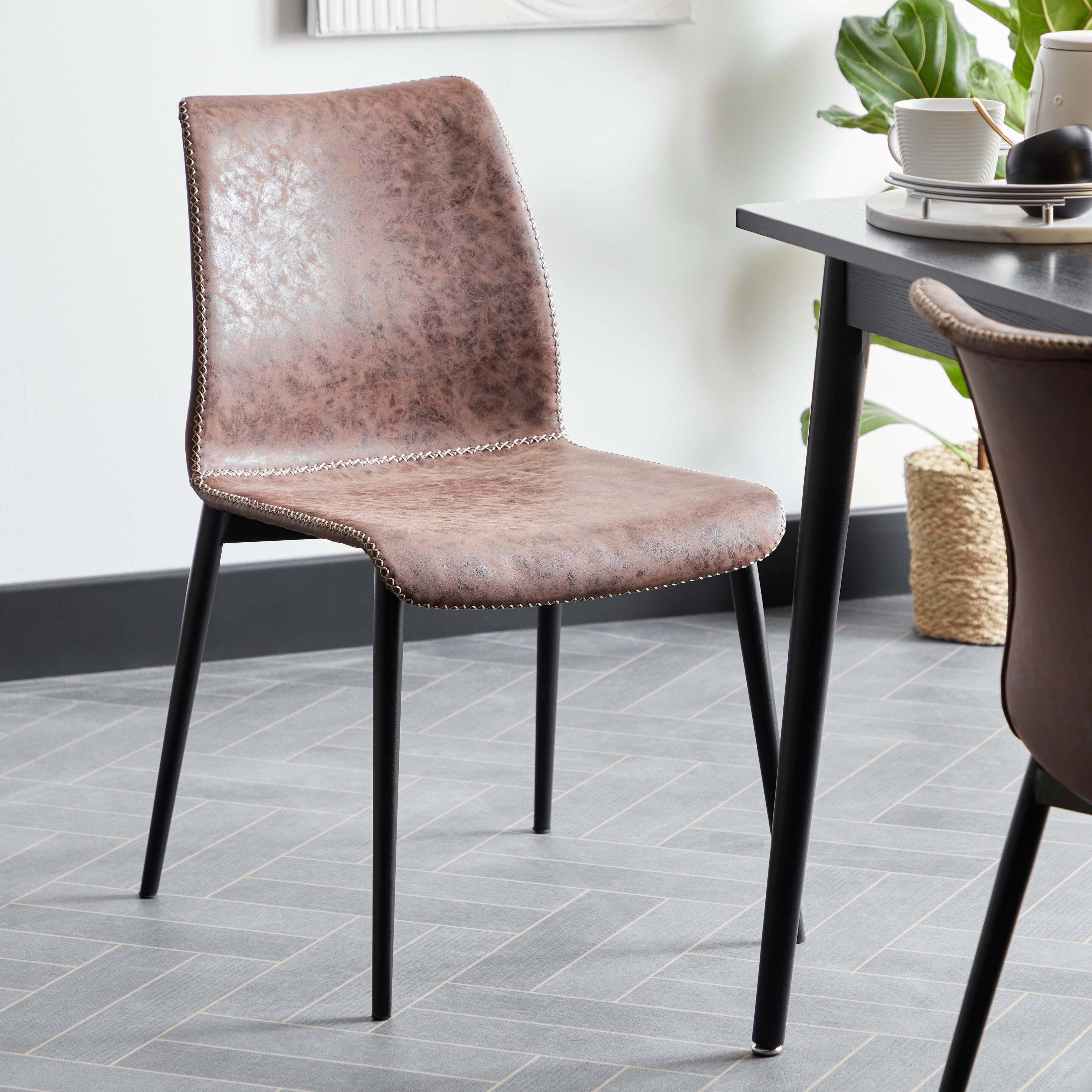 Venice Dining Chair, Faux Leather Brown by Dunelm