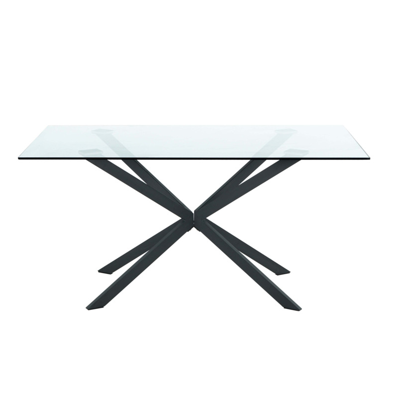 Lumia 6 Seater Rectangle Glass Top Dining Table Black by Dunelm