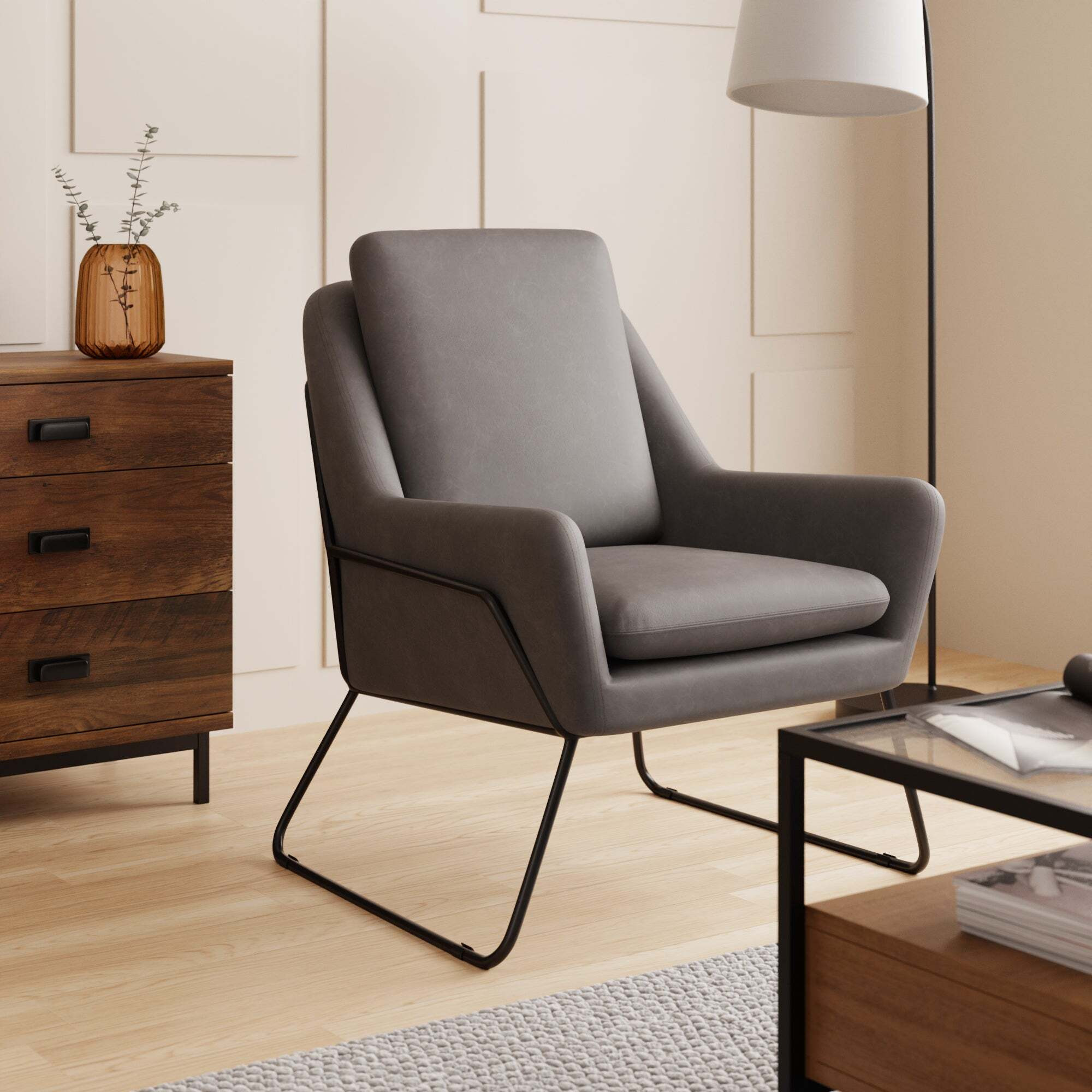 Ferne II Faux Leather Accent Chair Grey by Dunelm