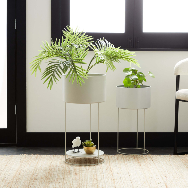 Set of 2 Large Metal Plant Stands Grey by Dunelm