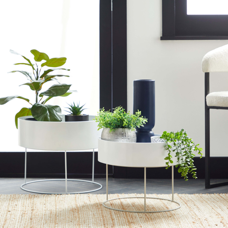 Set of 2 Medium Metal Plant Stands White by Dunelm