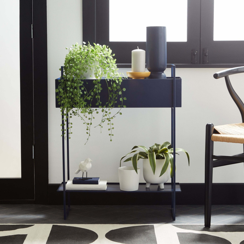 Metal Plant Stand with Shelf 77cm Blue by Dunelm