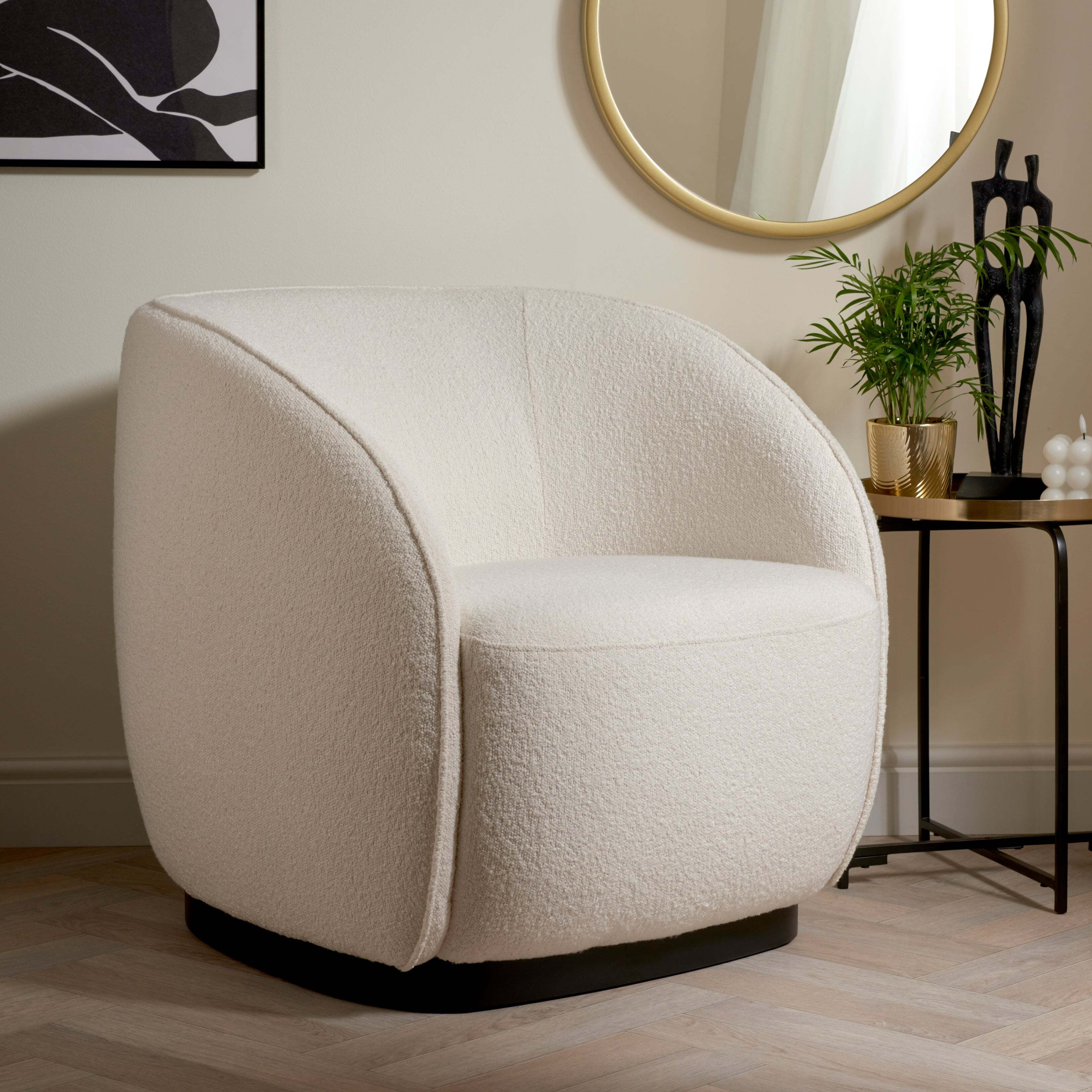 Arlo Boucle Accent Chair Ivory by Dunelm