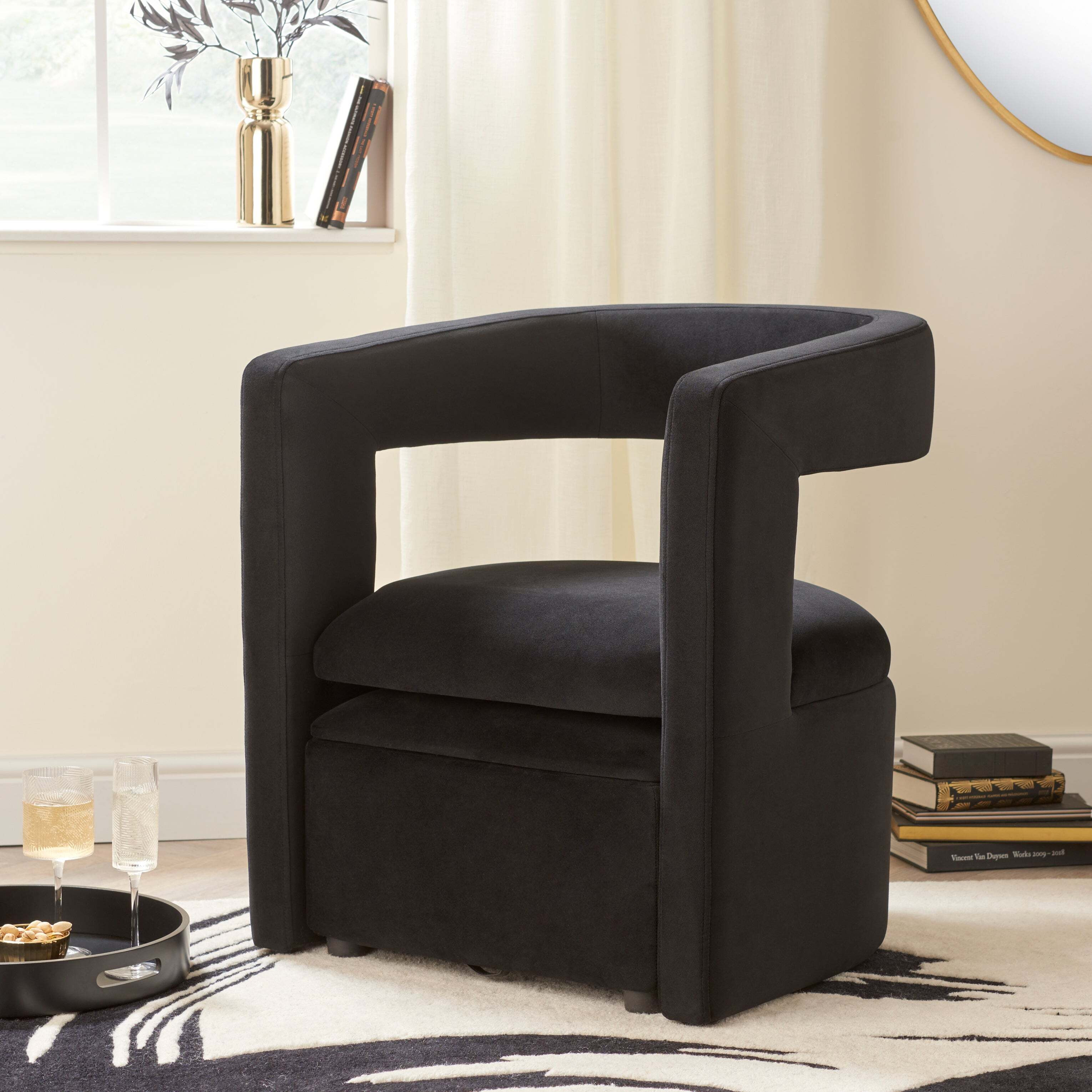 Tallie Velvet Storage Accent Chair Black by Dunelm