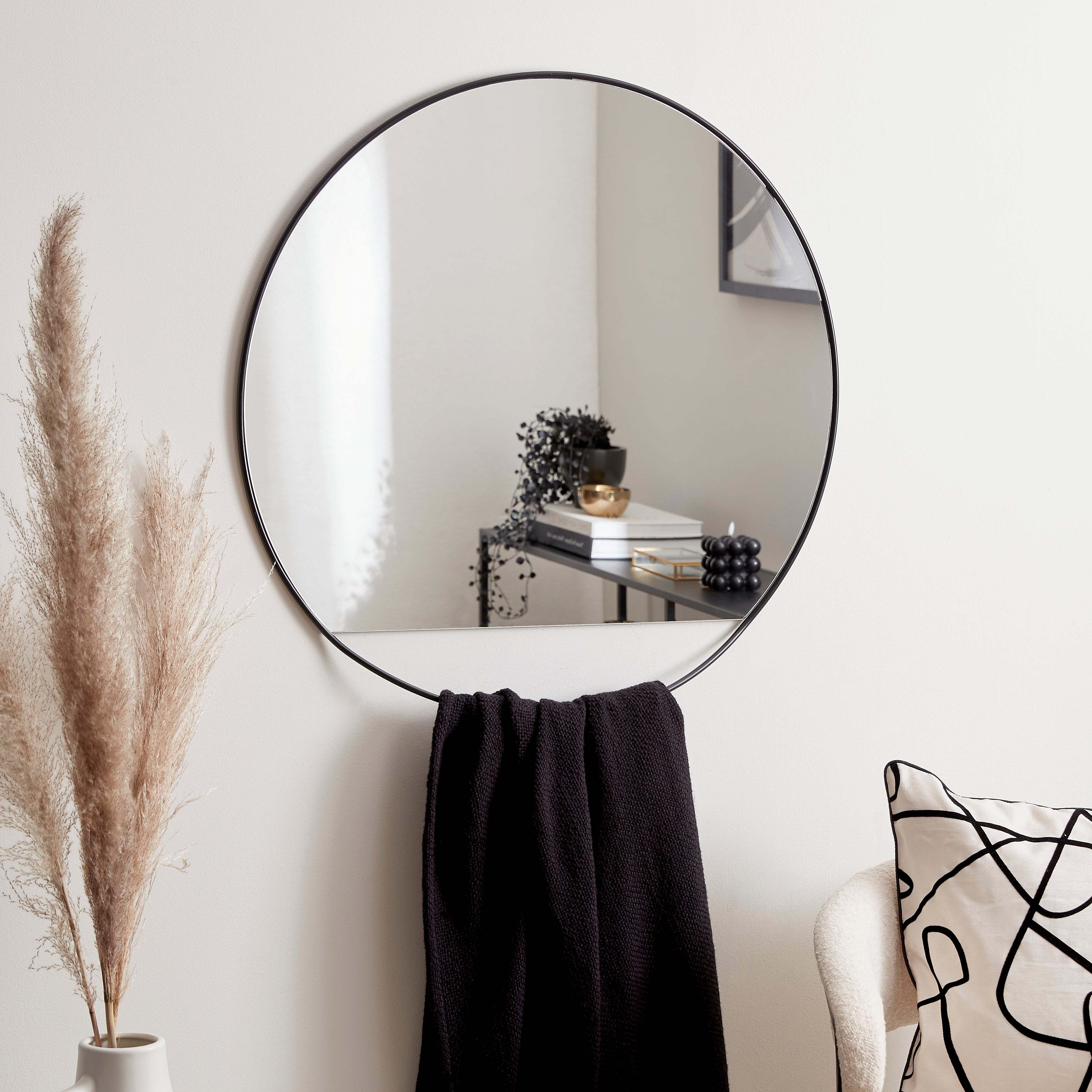 Round Hanging Detail Mirror, 75cm Black by Dunelm