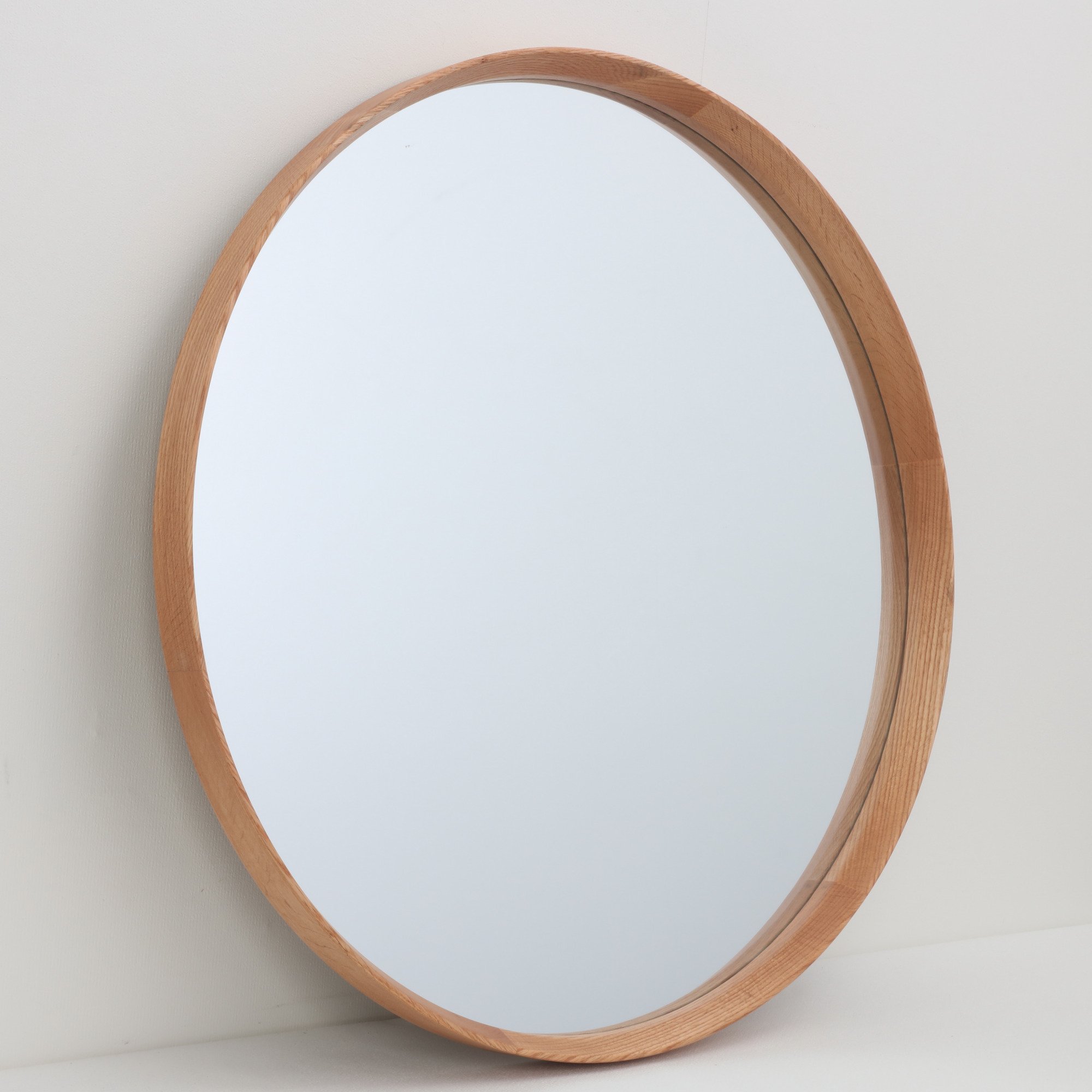 Elements Round Wall Mirror, Solid Oak 80cm Brown by Dunelm