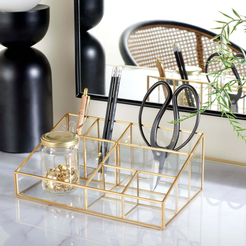 Gold Glass Desk Storage Gold by Dunelm