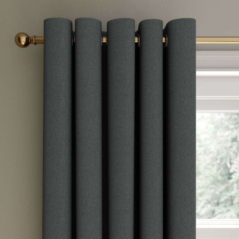 Berlin Charcoal Thermal Blackout Eyelet Curtains Charcoal by Dunelm