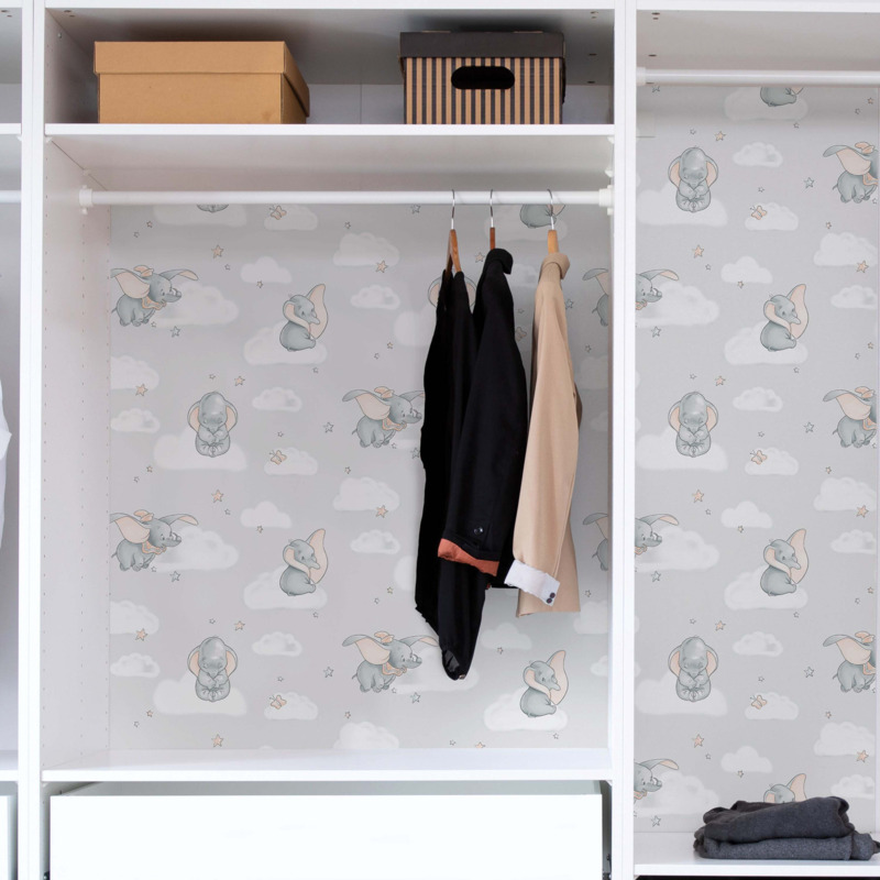 Disney Nu Wall Self Adhesive Dumbo Wallpaper Grey by Dunelm
