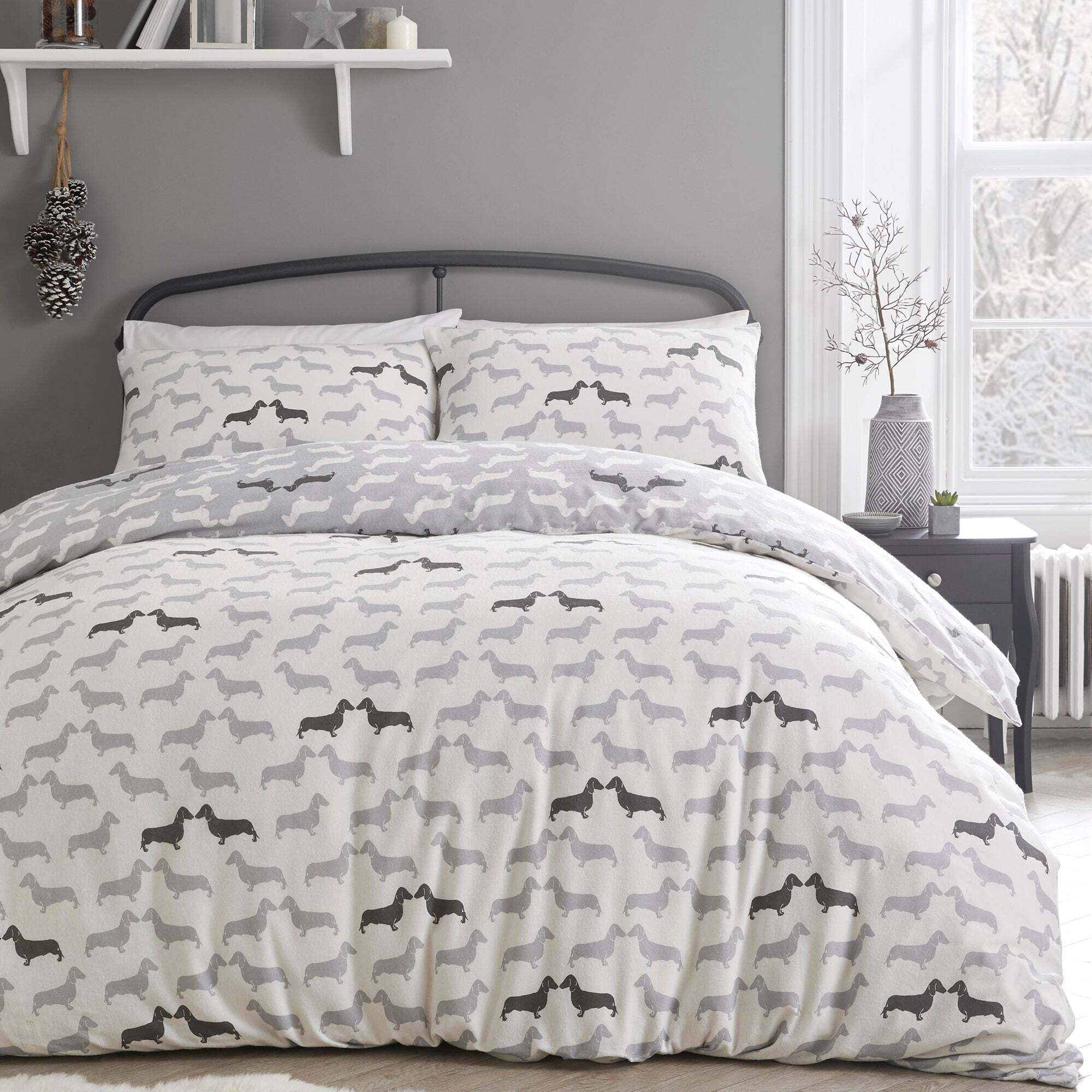 Dudley Love Grey 100% Brushed Cotton Duvet Cover Set Grey by Dunelm ...