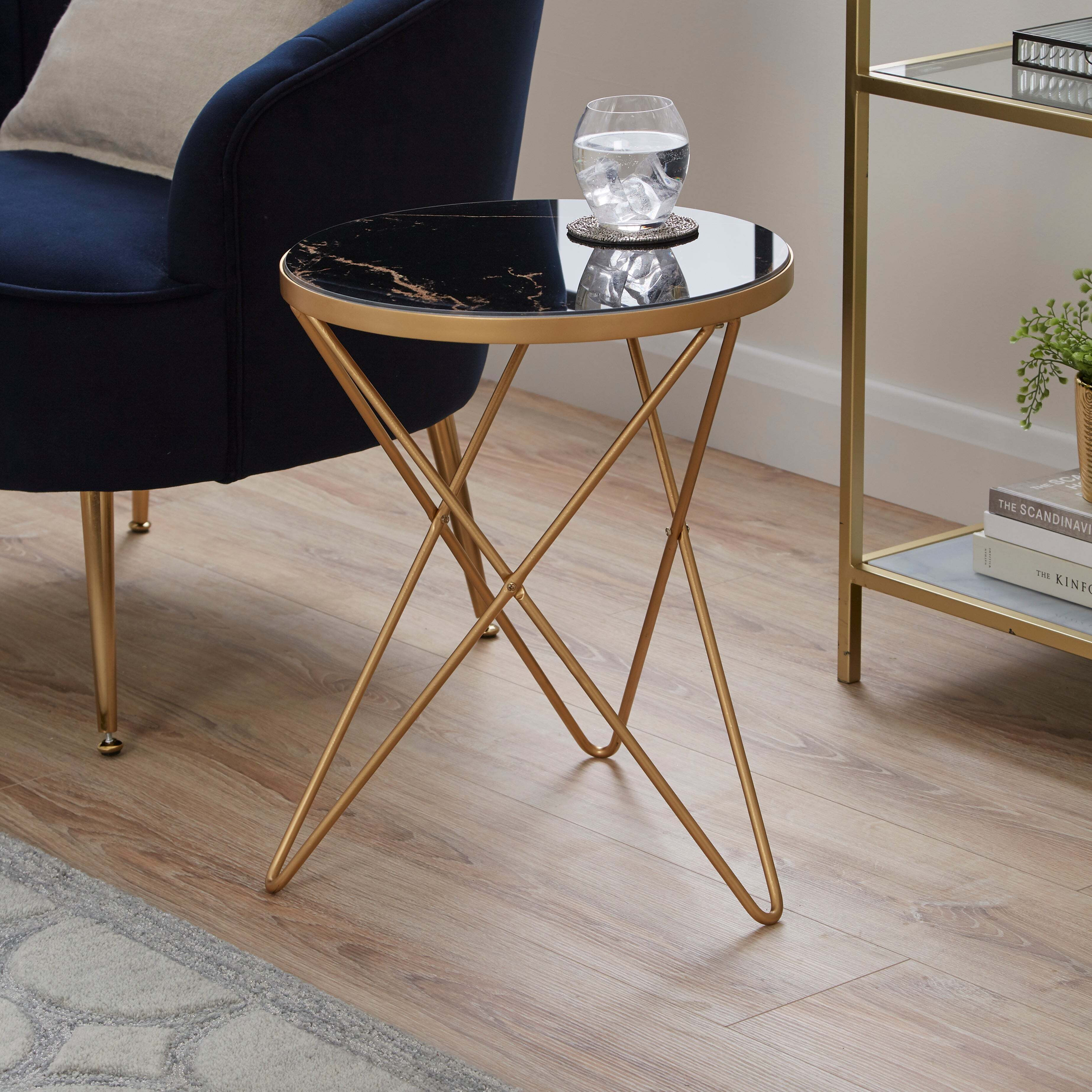 Zoey Black Marble Effect Side Table Black by Dunelm | ufurnish.com