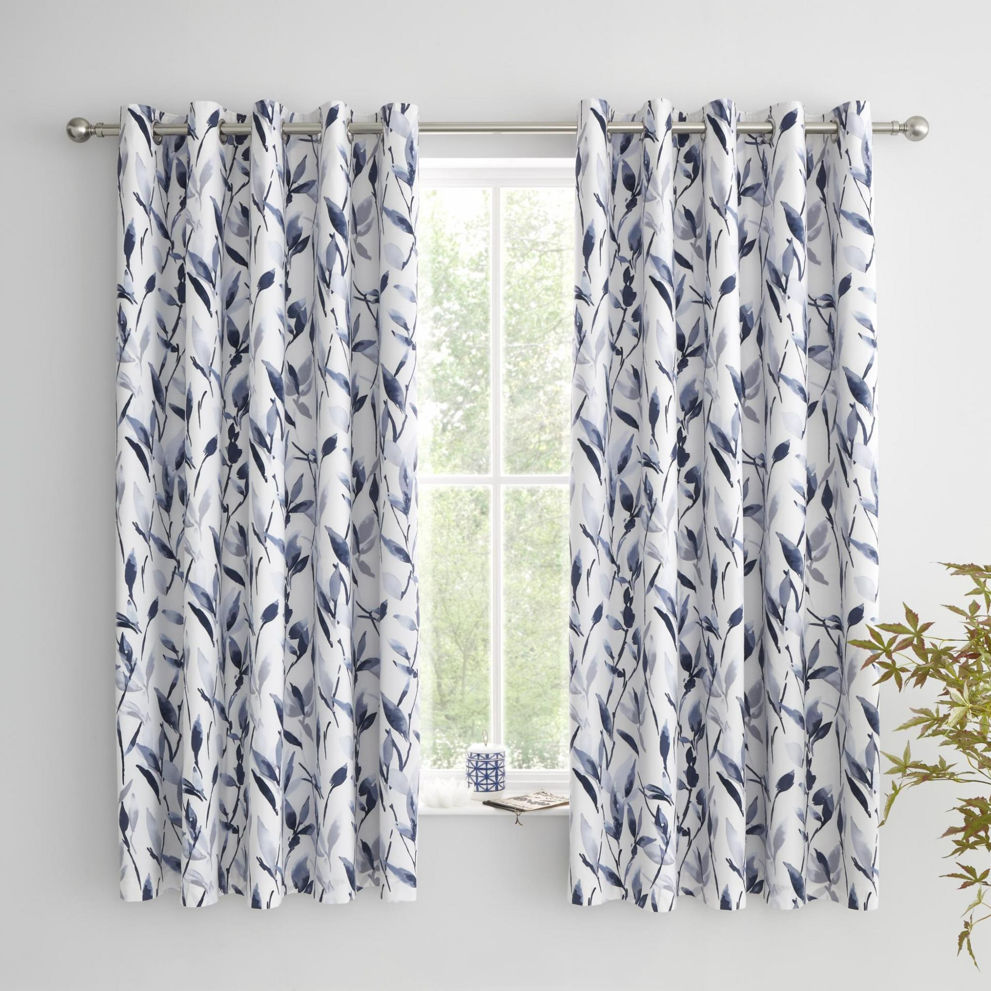 Zen Blue Blackout Eyelet Curtains Blue/White by Dunelm