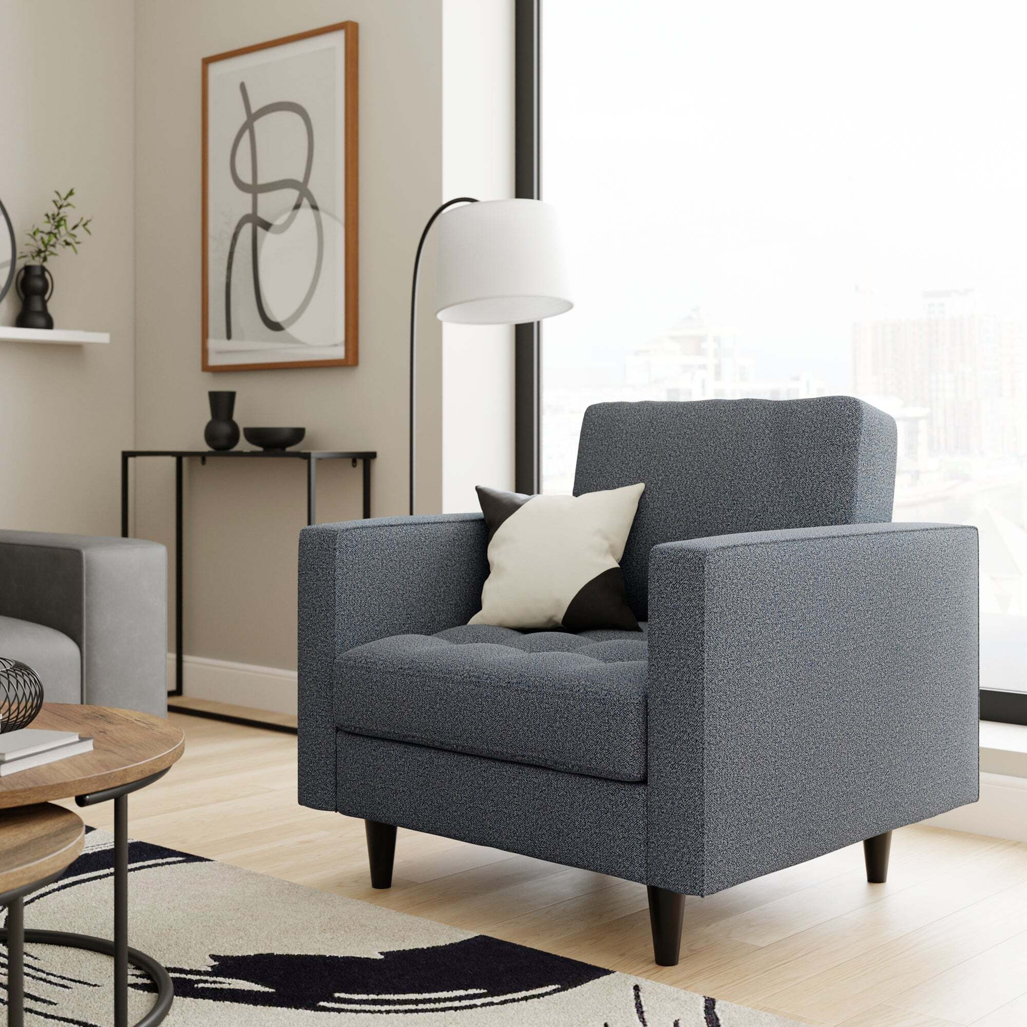 Zoe Boucle Armchair Navy Blue by Dunelm