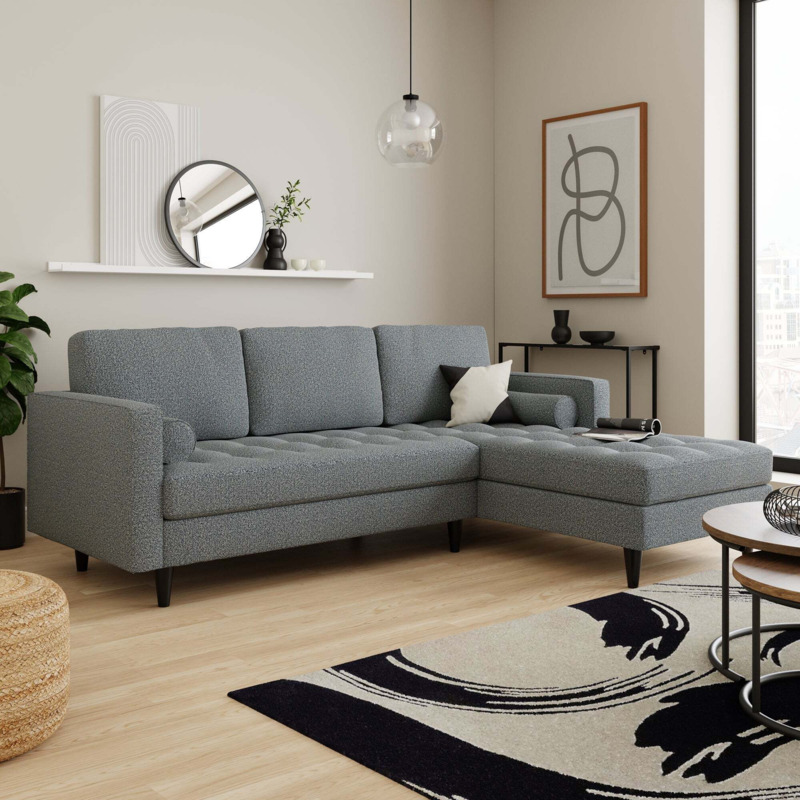 Zoe Boucle Right Hand Corner Sofa Navy Blue by Dunelm