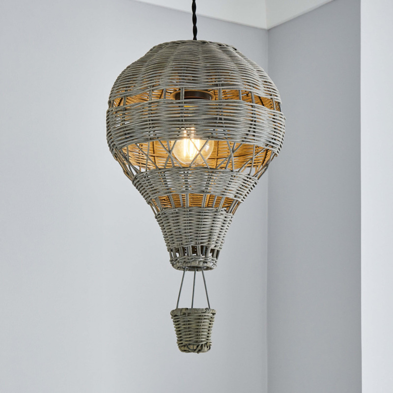 Hot Air Balloon Rattan Easy Fit Pendant Grey by Dunelm