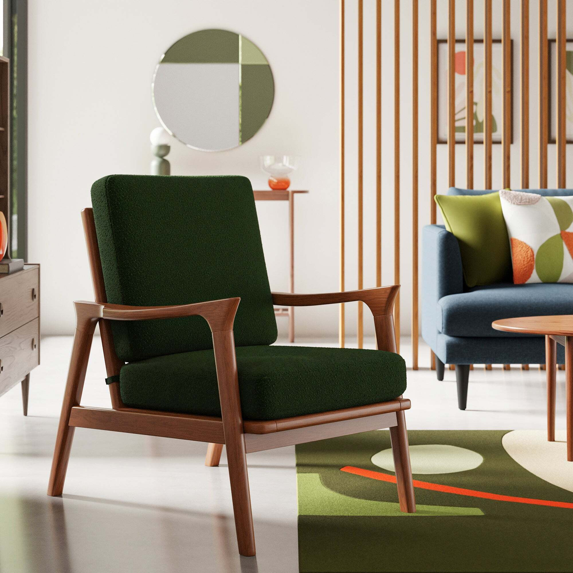 Elements Maddox Self Assembly Boucle Accent Chair Bottle (Green) by Dunelm