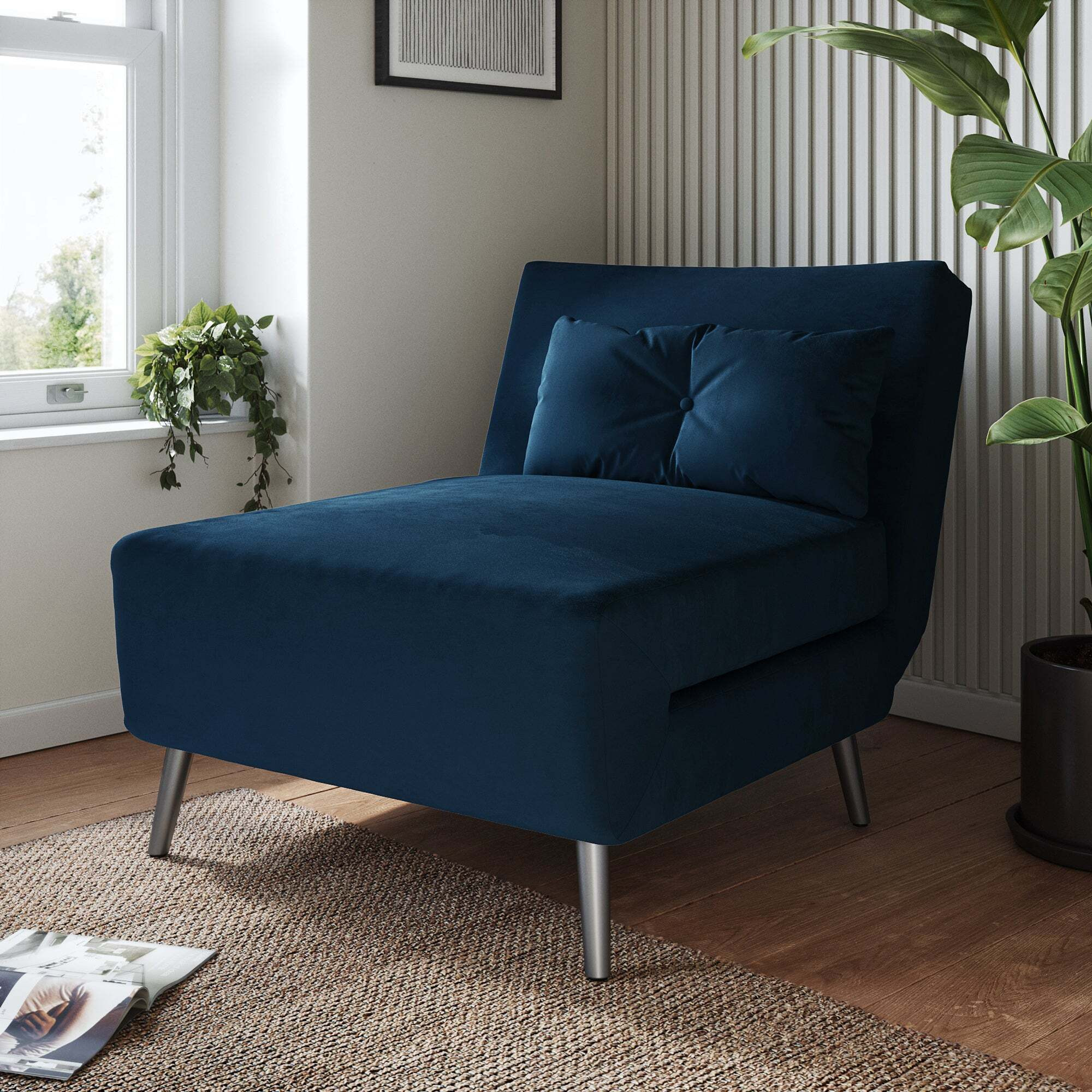 Phoebe Velvet Chair Bed Navy Blue by Dunelm
