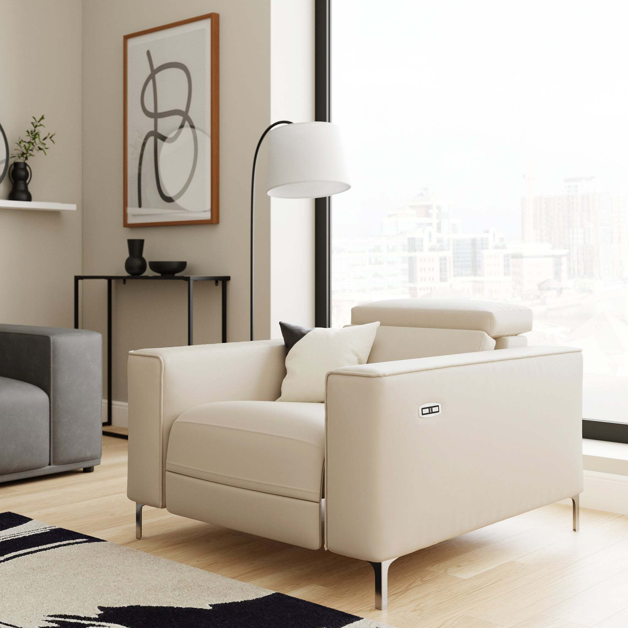 Renzo Iva Electric Recliner Armchair Beige by Dunelm