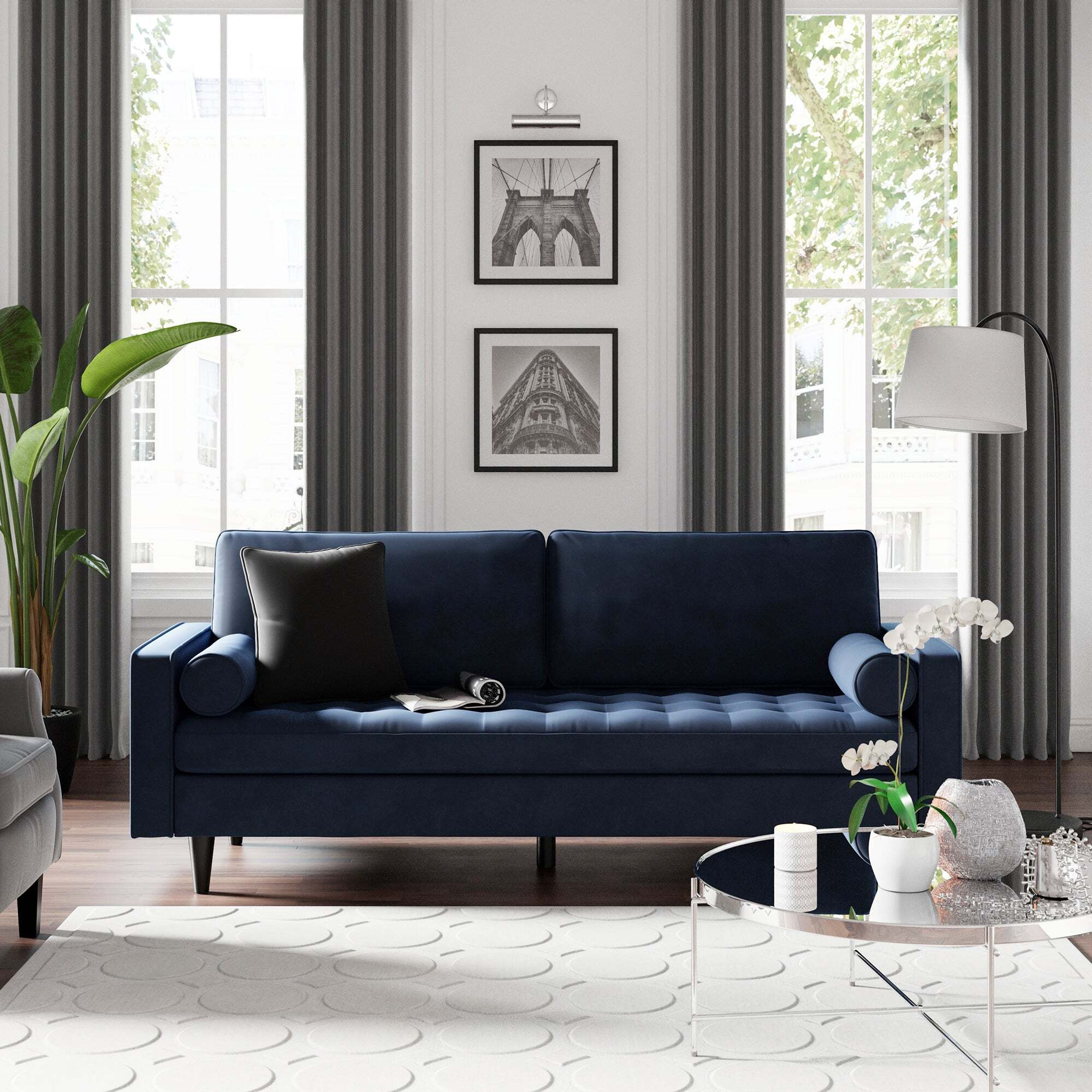 Alfie Velvet 3 Seater Sofa Navy by Dunelm