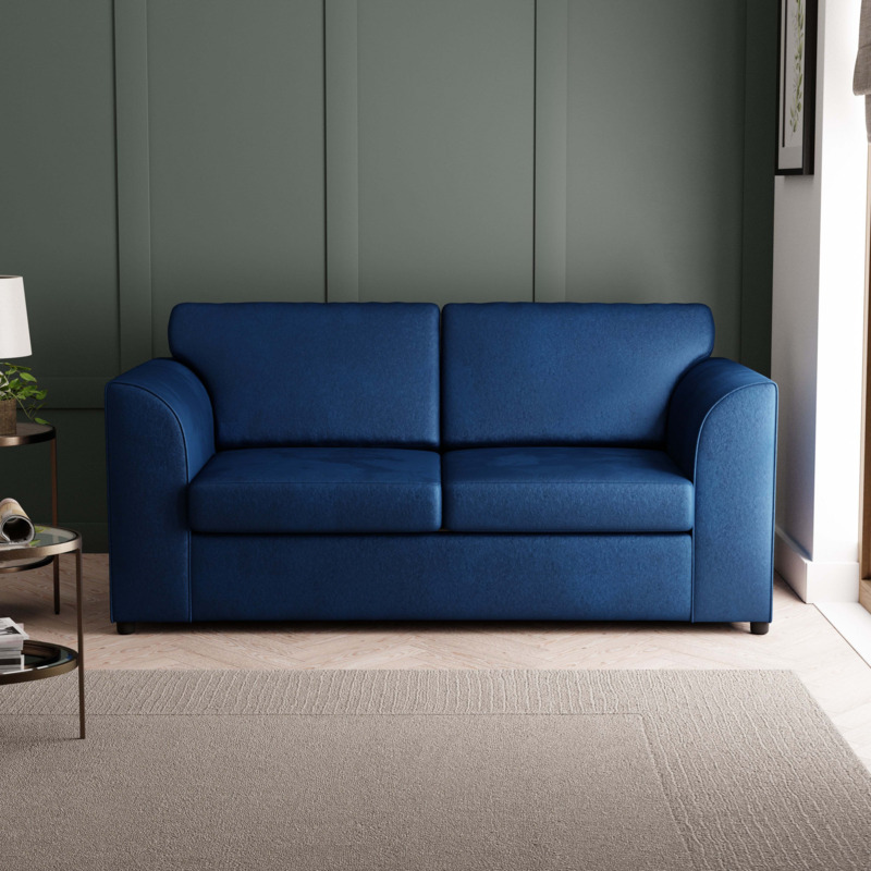 Blake Soft Velvet Sofa Bed Blue by Dunelm