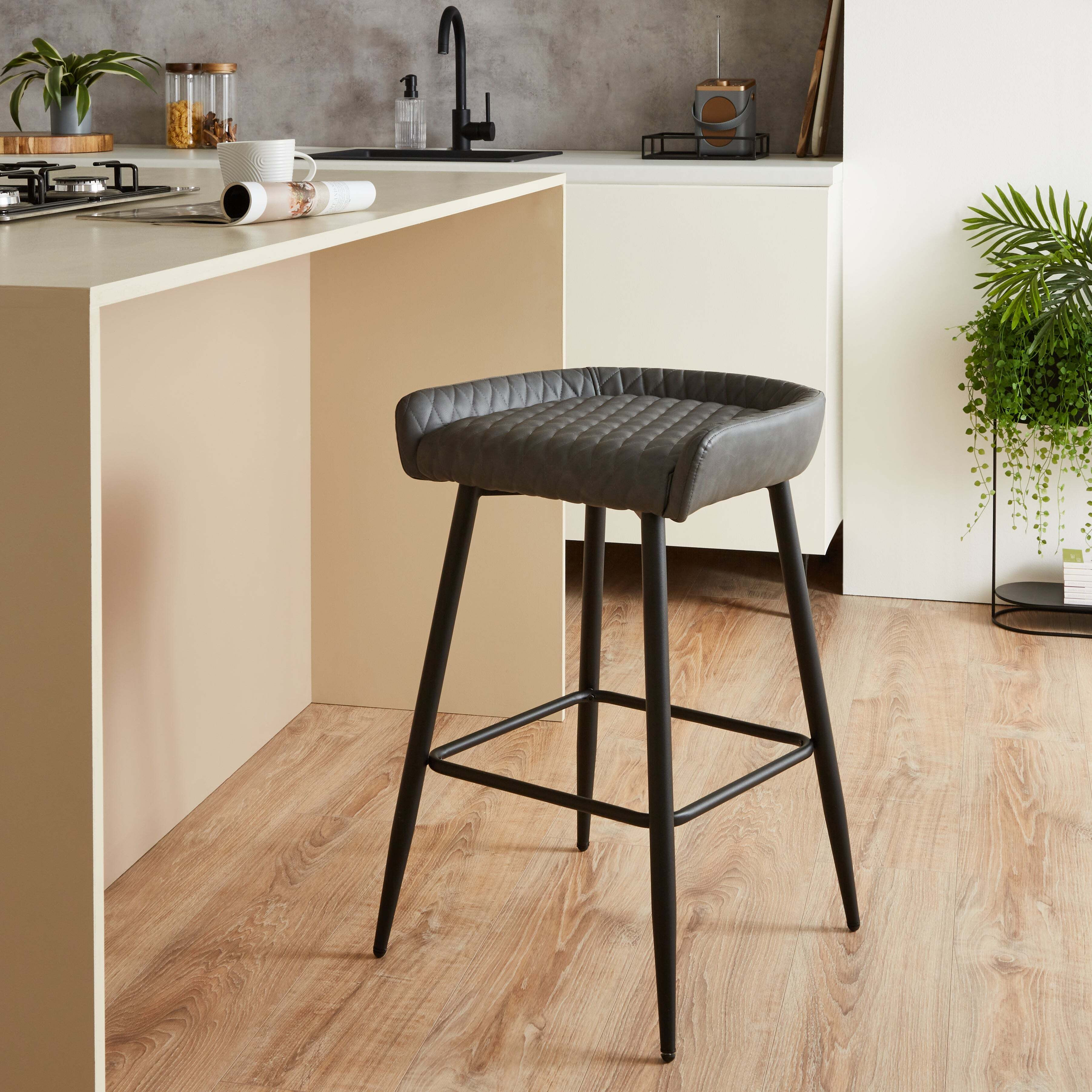 Montreal Counter Height Bar Stool, Faux Leather Grey by Dunelm