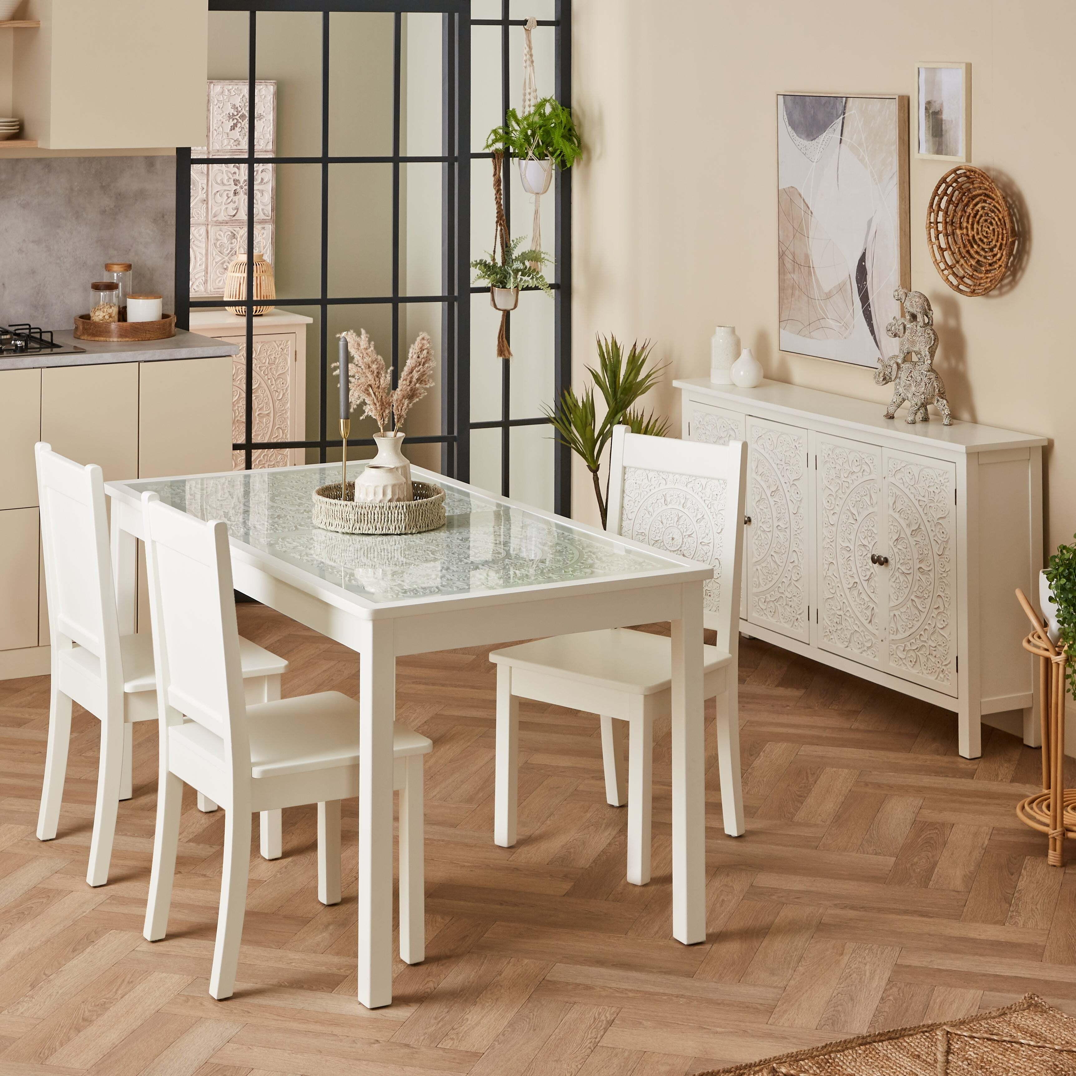 Samira 4 Seater Rectangular Glass Top Dining Table White by Dunelm | ufurnish.com