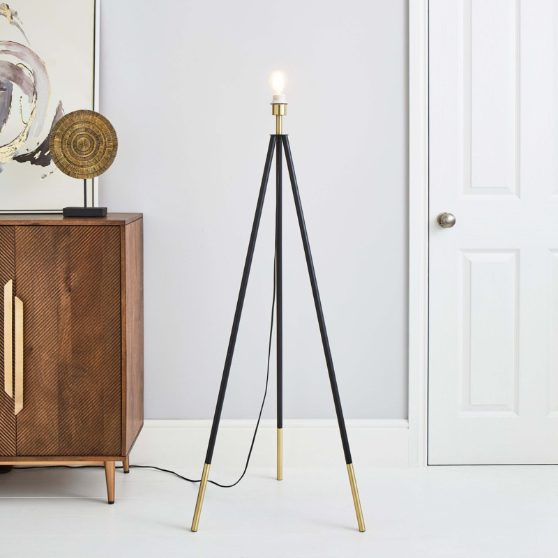 Santos Tripod Black Gold Floor Lamp Base Gold by Dunelm