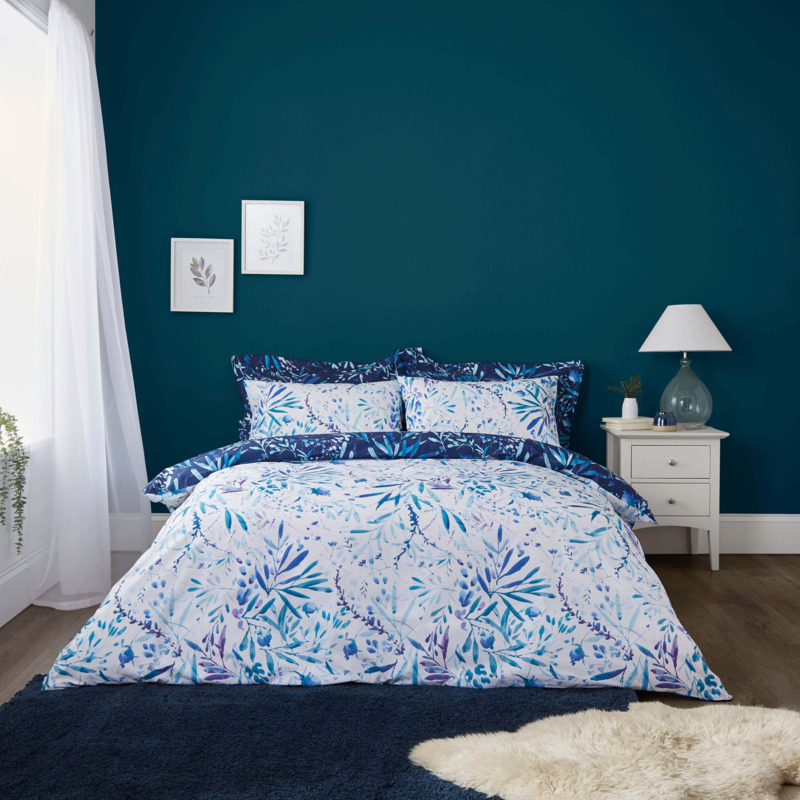 Winter Eucalyptus Duvet Cover and Pillowcase Set Blue by Dunelm