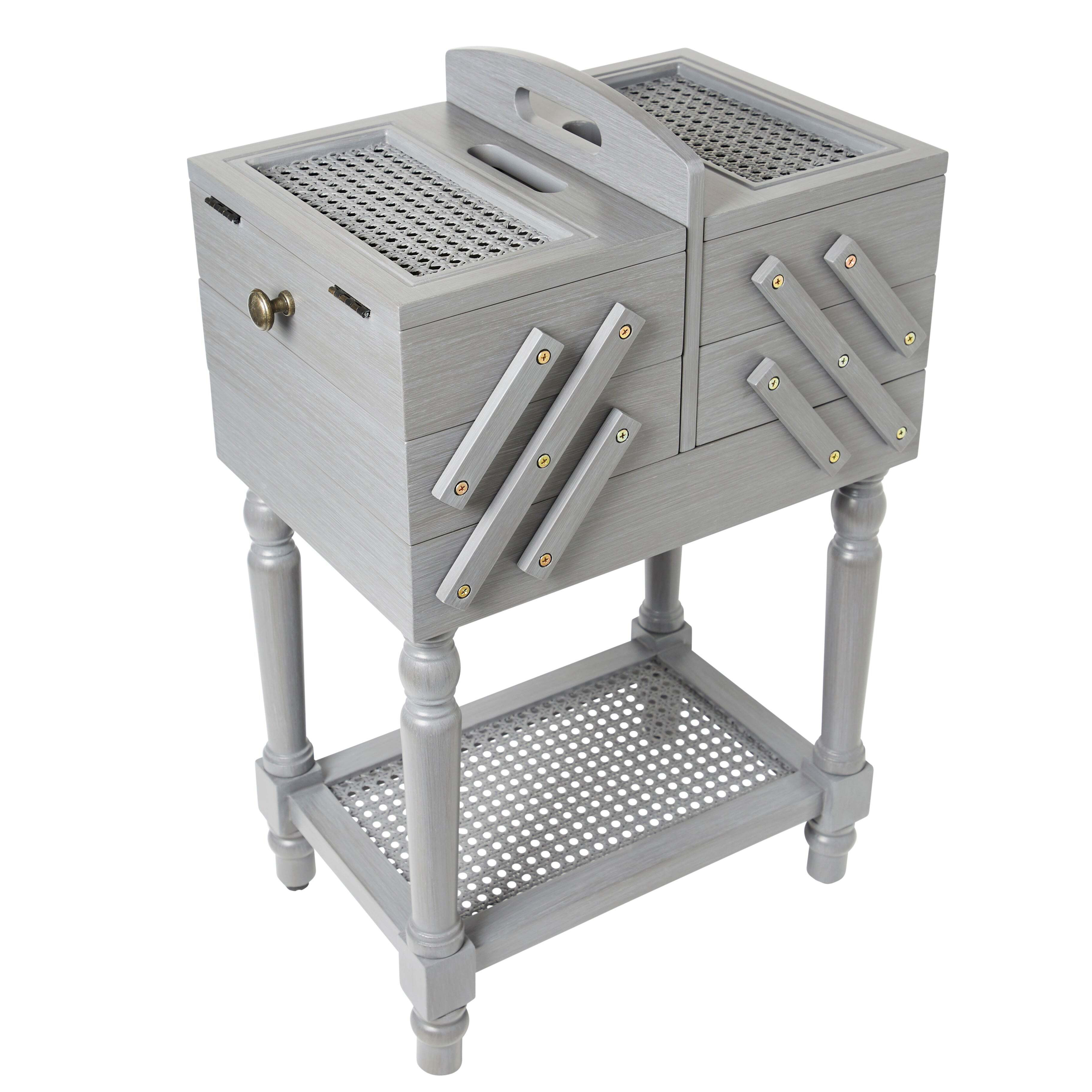 小物 HOME & LIFESTYLE SEWING BOX - GRAY / F Lucy Cane Cantilever Standing Sewing Box Grey Grey by Dunelm