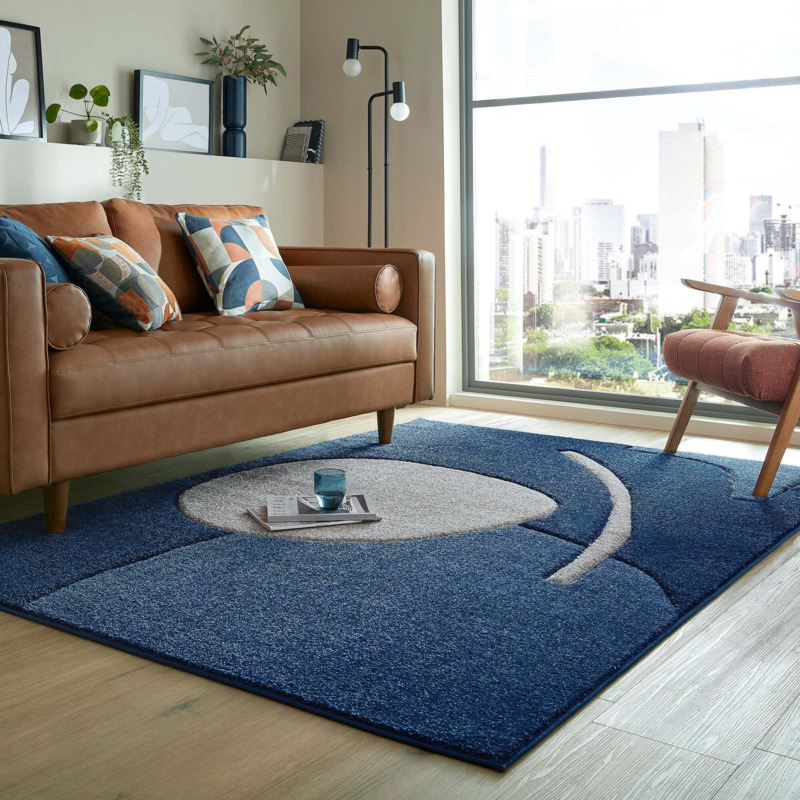 Elements Collage Rug Navy Blue/Grey by Dunelm