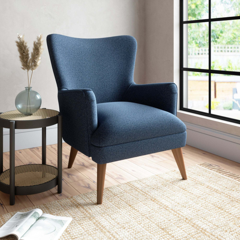 Marlow Wing Chair Navy by Dunelm