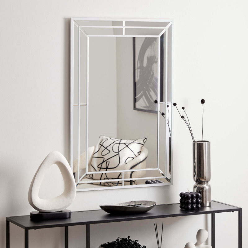 Double Edge Frame Wall Mirror, 85x55cm Silver by Dunelm