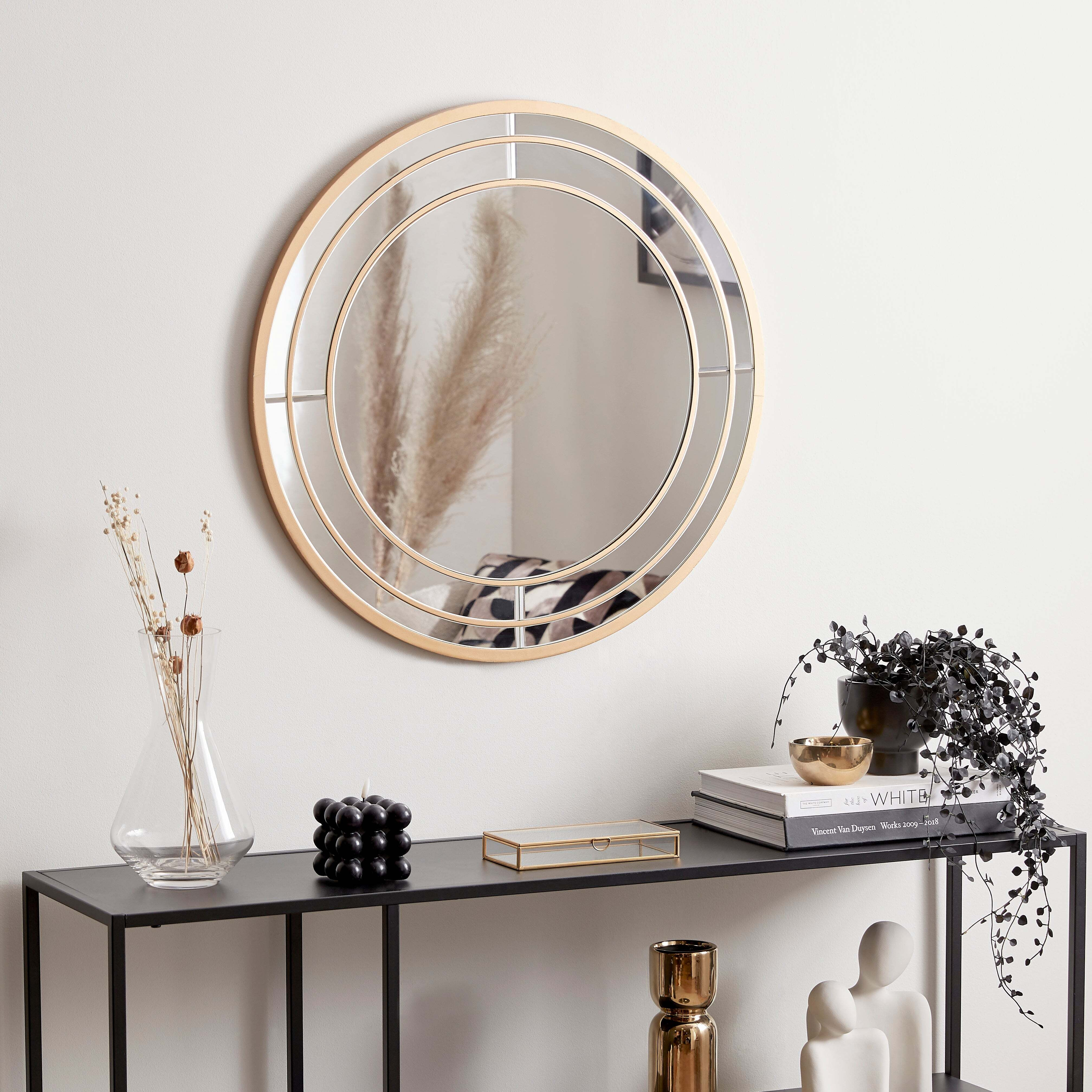 Double Frame Round Wall Mirror, 60cm Gold Effect by Dunelm