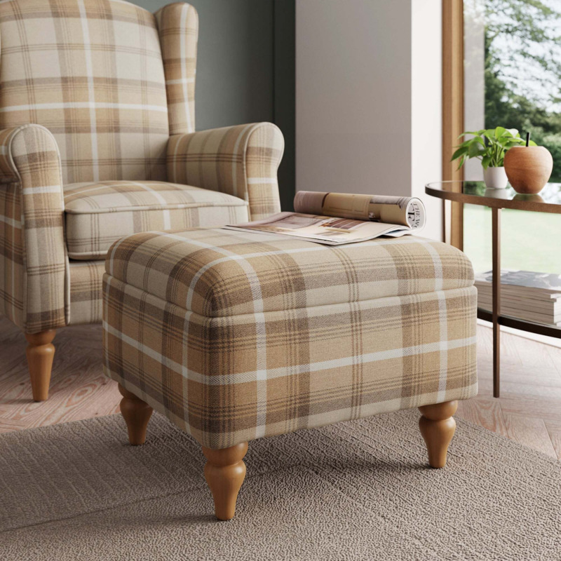 Oswald Check Storage Footstool Tapered Leg Natural Oswald Wingback by