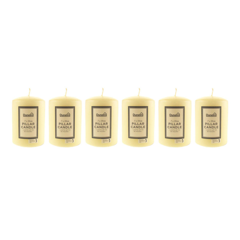 Pack of 6 Cream Pillar Candles 7cm x 10cm Cream by Dunelm